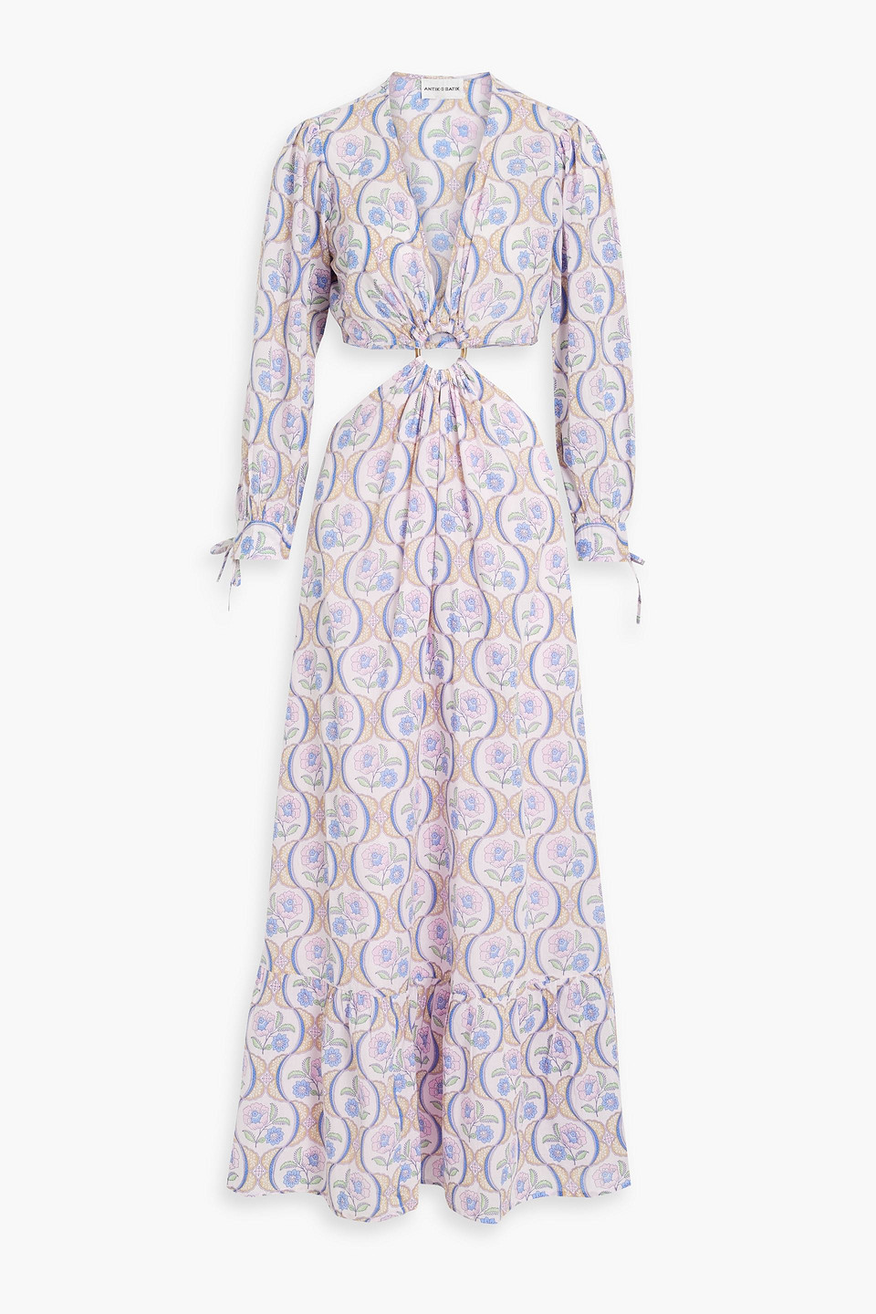 Shop Antik Batik Tanissa Cutout Floral-print Cotton-voile Maxi Dress In Lavender