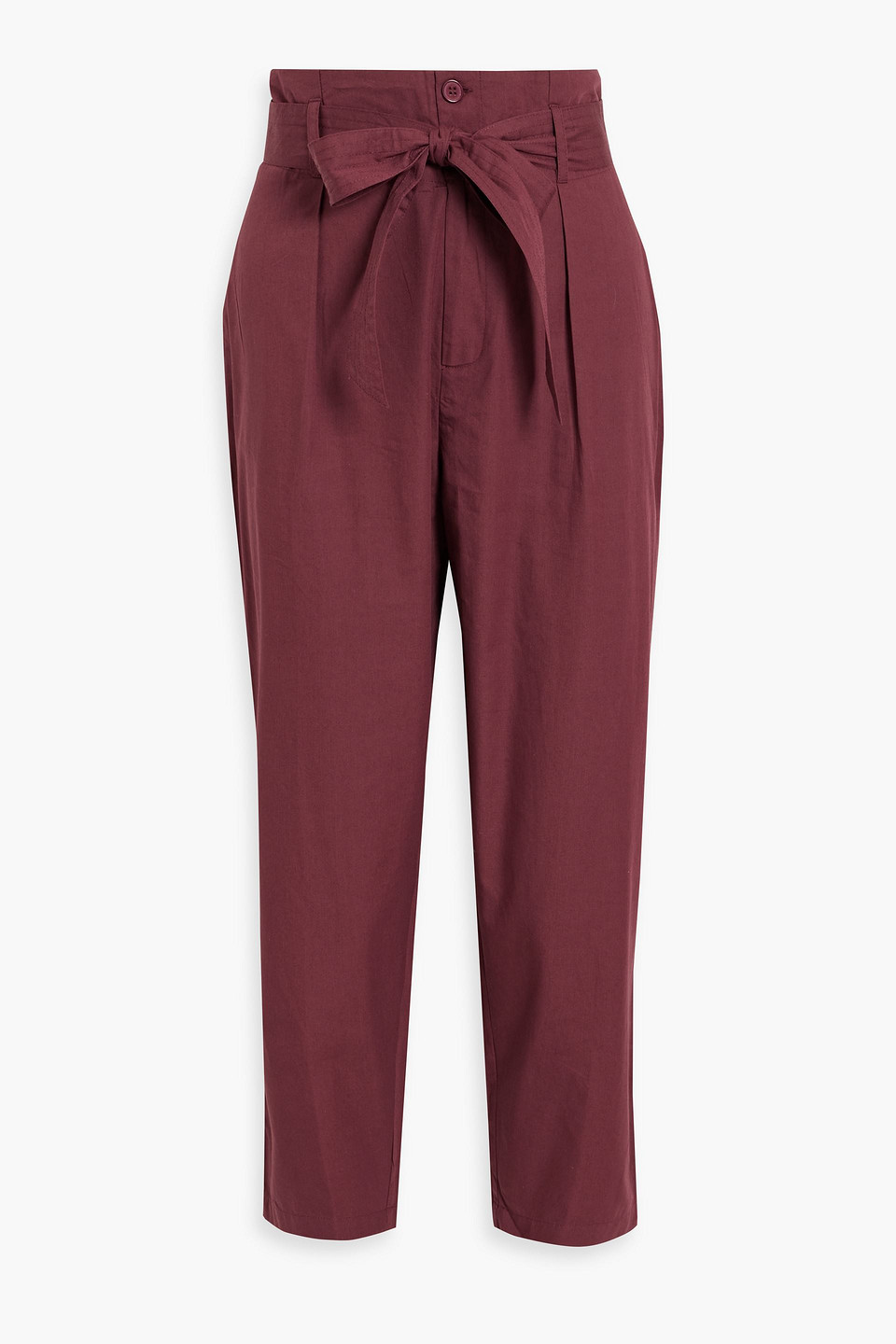 Antik Batik Kira Belted Pleated Cotton-poplin Tapered Pants In Burgundy