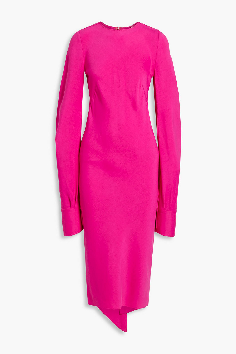 knee length dresses for ladies Hot Pink Long Sleeves Midi Length Black Girl Party Dress with Feather,   DSProm