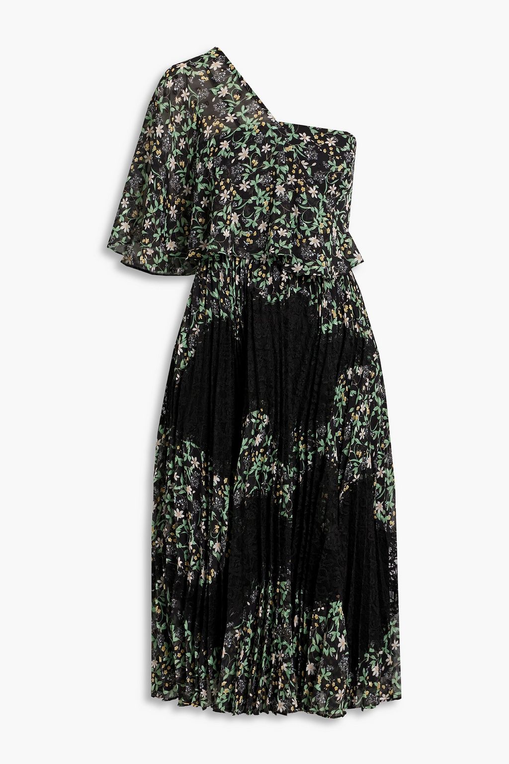 MIKAEL AGHAL One-shoulder floral-print fil coupé and lace midi dress ...