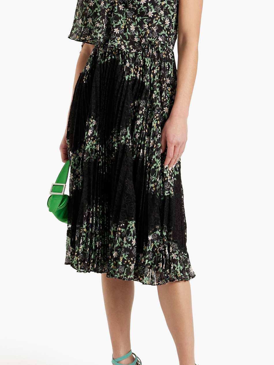 one-shoulder floral-print fil coupé and lace midi dress