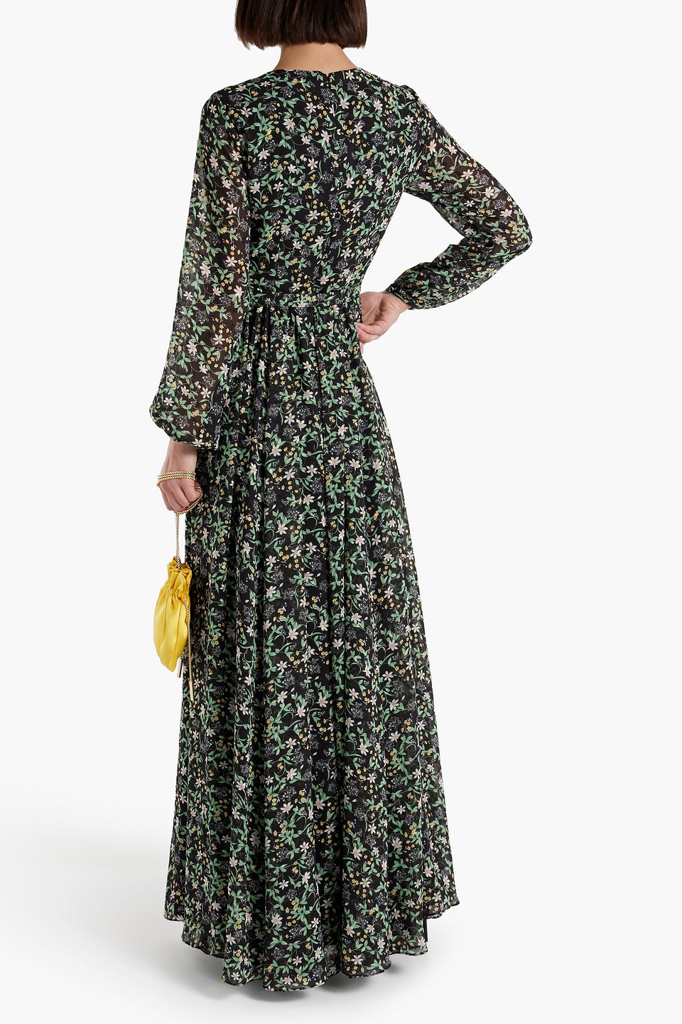 Shop Mikael Aghal Gathered Floral-print Metallic Fil Coupé Maxi Dress In Black