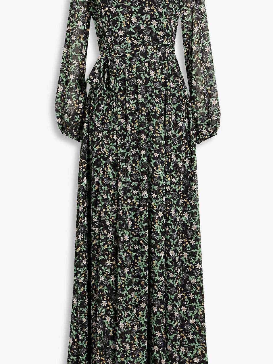 gathered floral-print metallic fil coupé maxi dress