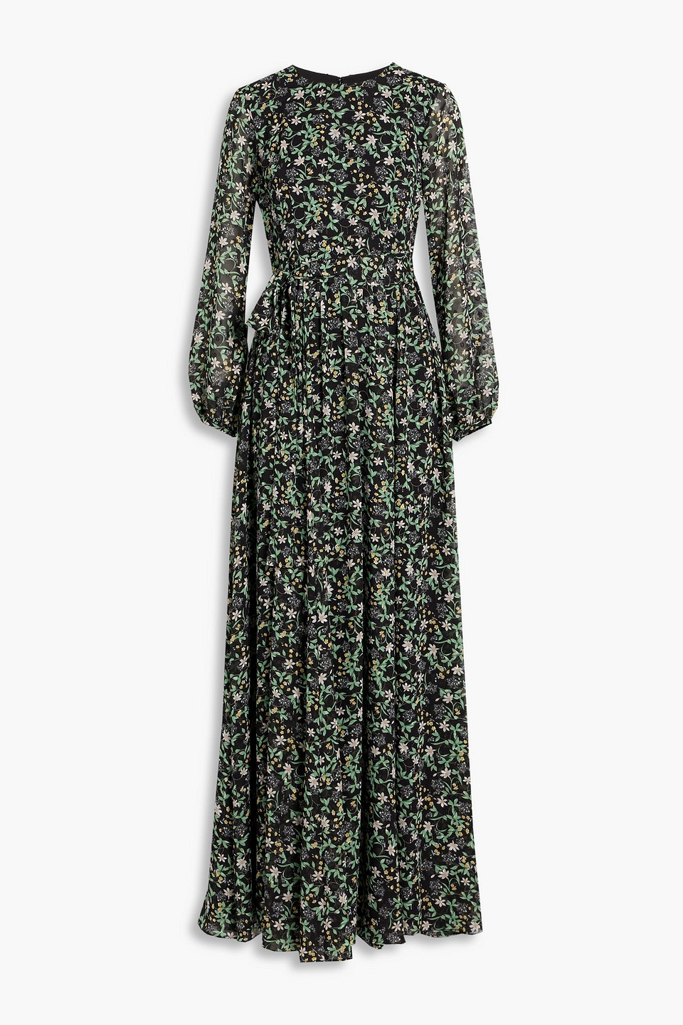 Mikael Aghal Gathered Floral-print Metallic Fil Coupé Maxi Dress In Black