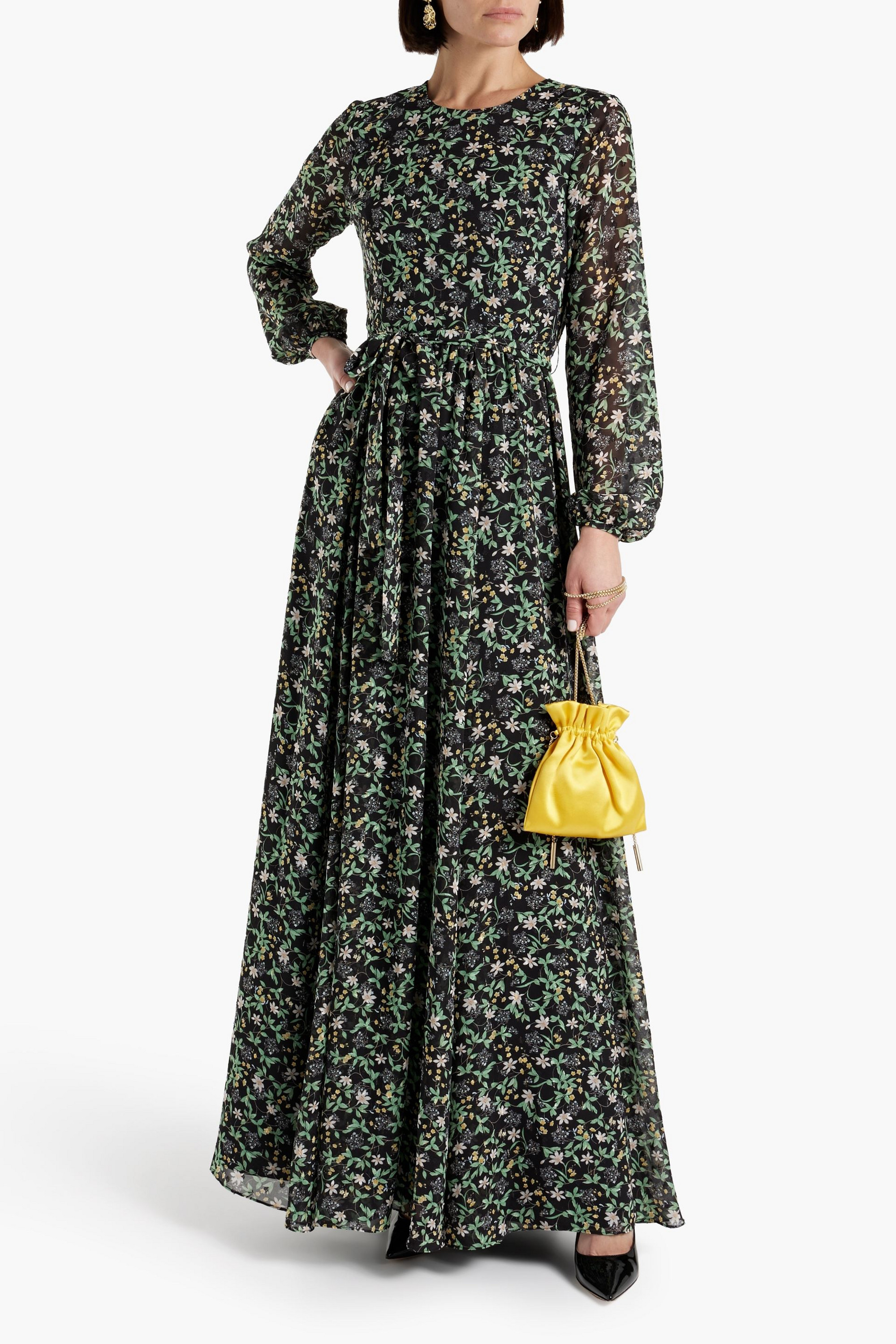 MIKAEL AGHAL Gathered floral-print metallic fil coupé maxi dress