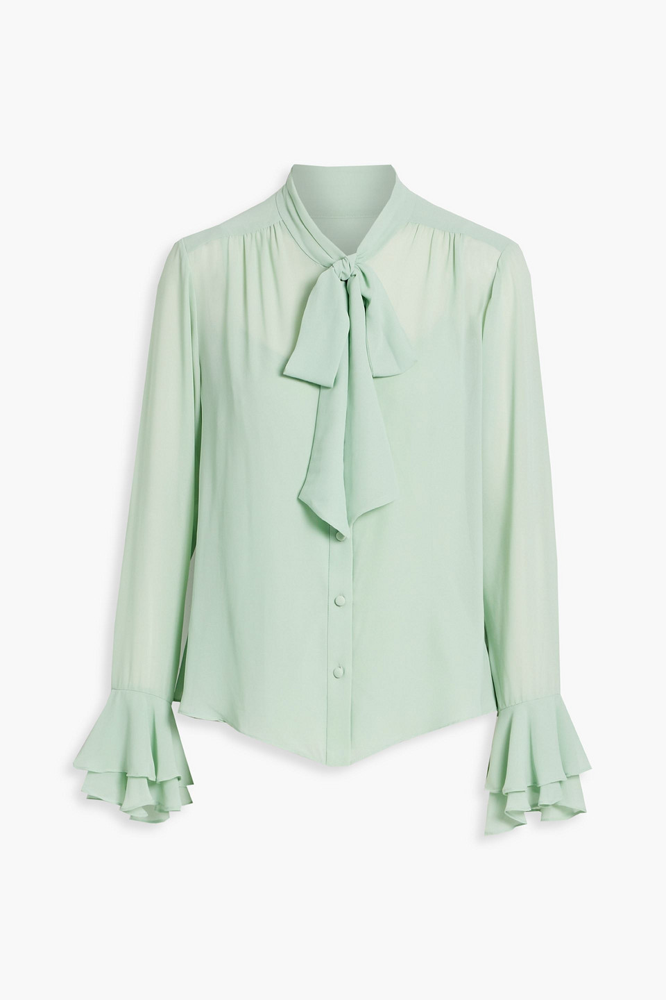 Mikael Aghal Pussy-bow Ruffled Chiffon Blouse In Mint