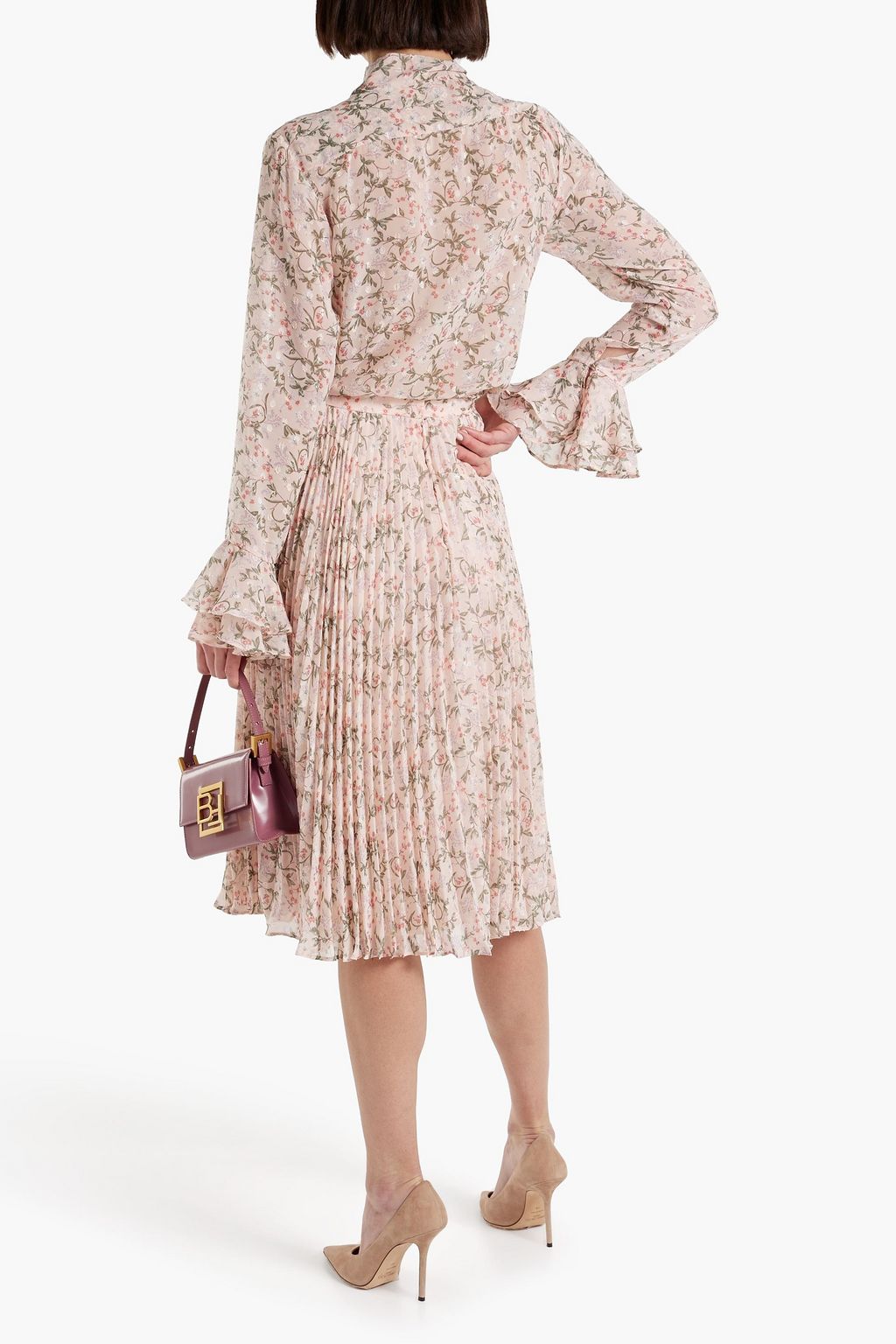 MIKAEL AGHAL Pussy-bow floral-print metallic fil coupé blouse