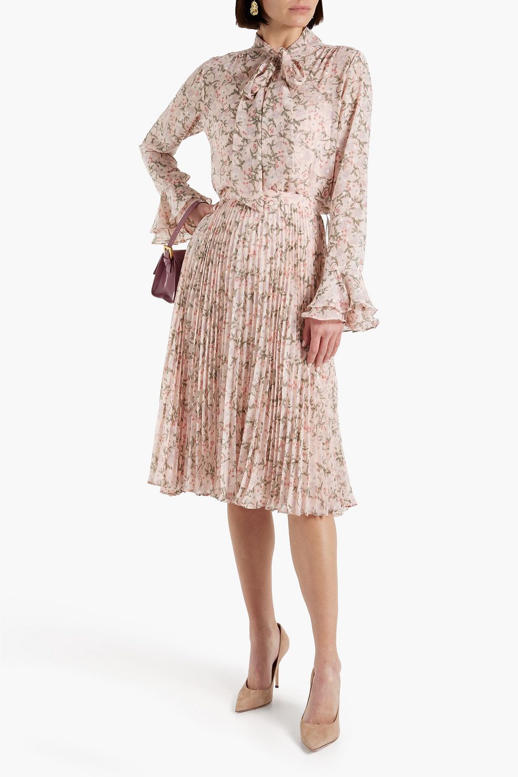 MIKAEL AGHAL Pussy-bow floral-print metallic fil coupé blouse