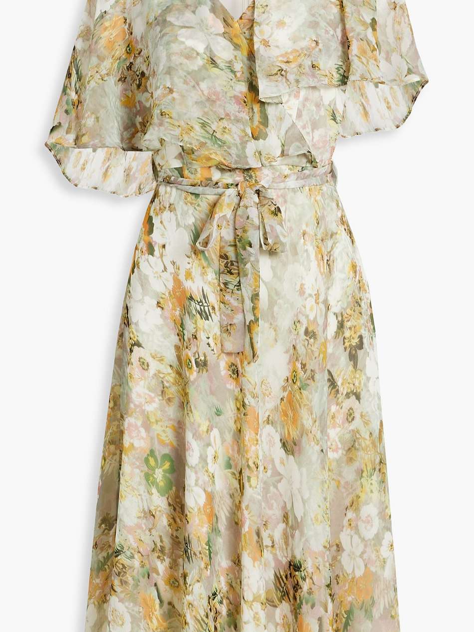 cape-effect floral-print chiffon midi dress