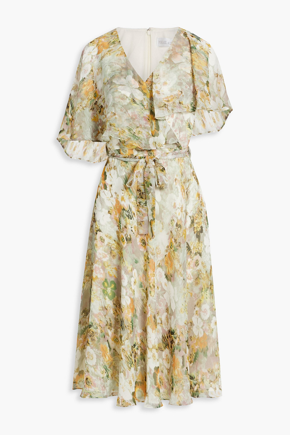 Mikael Aghal Cape-effect floral-print chiffon midi dress