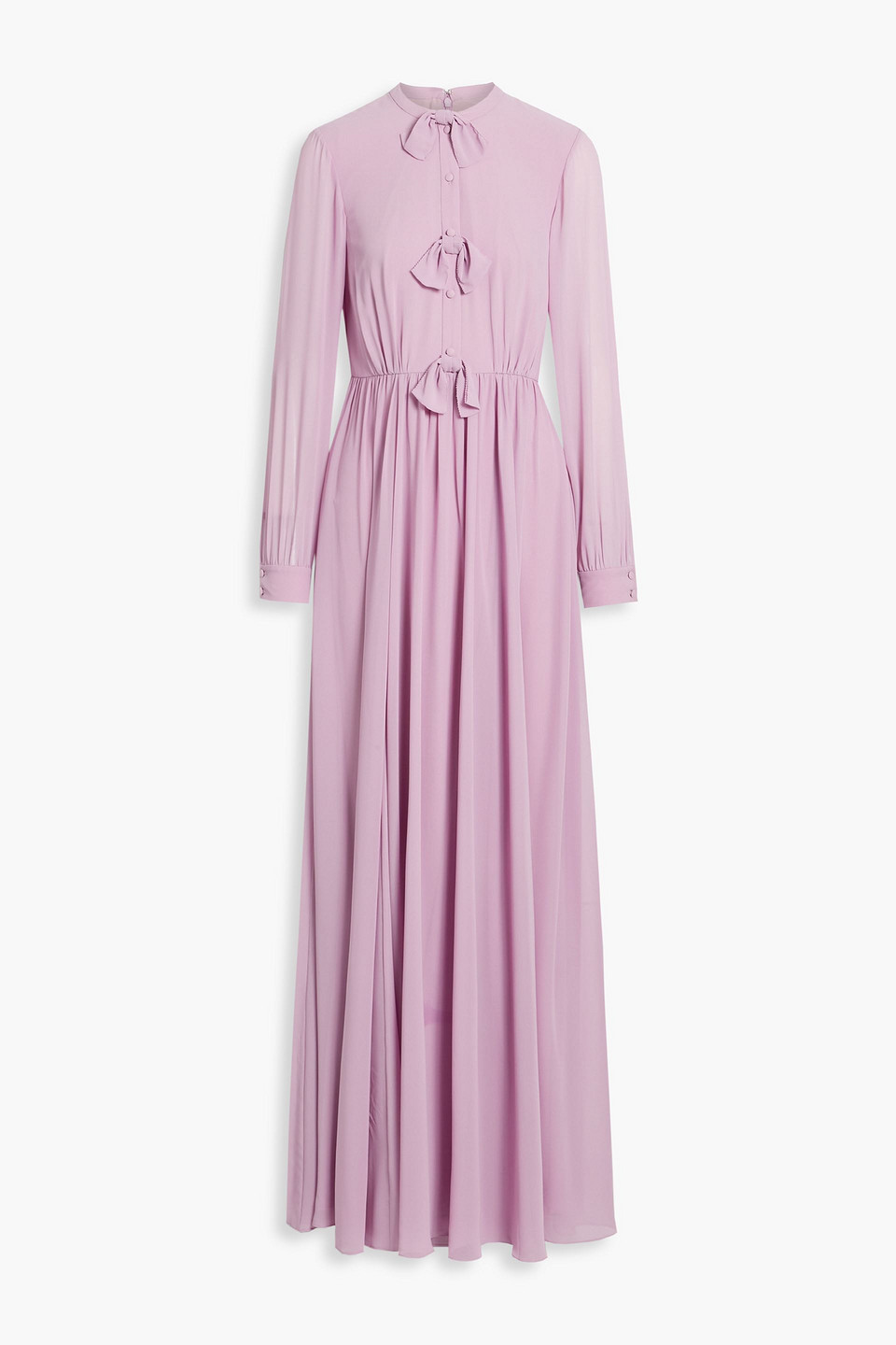 Mikael Aghal Bow-embellished gathered chiffon maxi dress