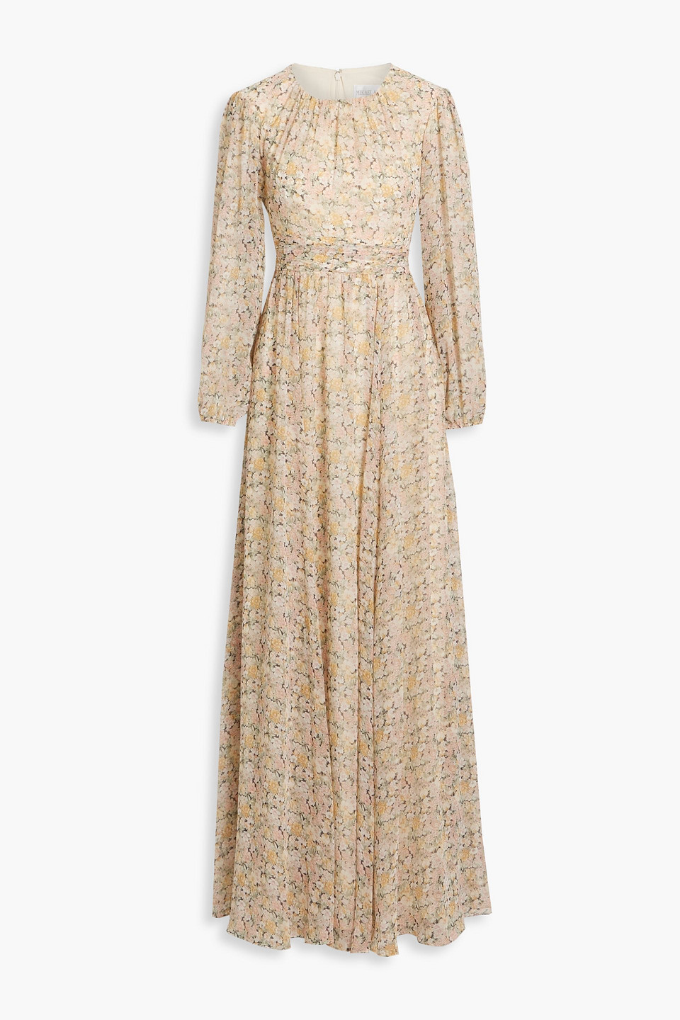 Mikael Aghal Floral-print Chiffon Maxi Dress In Pastel Orange