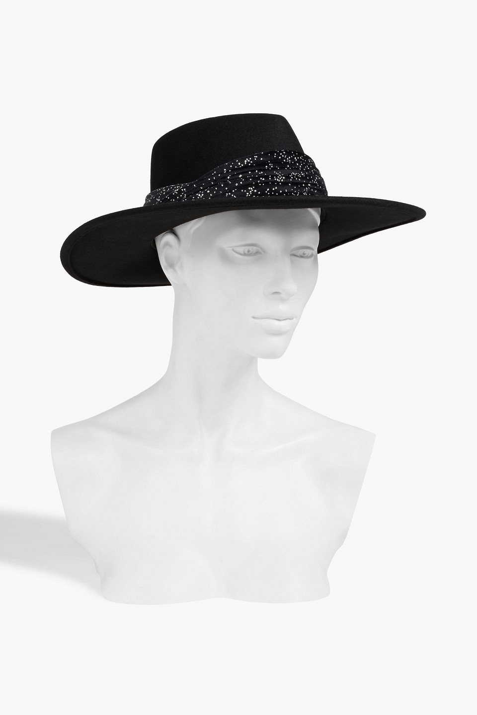 Shop Eugenia Kim Harlowe Glittered Velvet-trimmed Wool-felt Fedora In Black