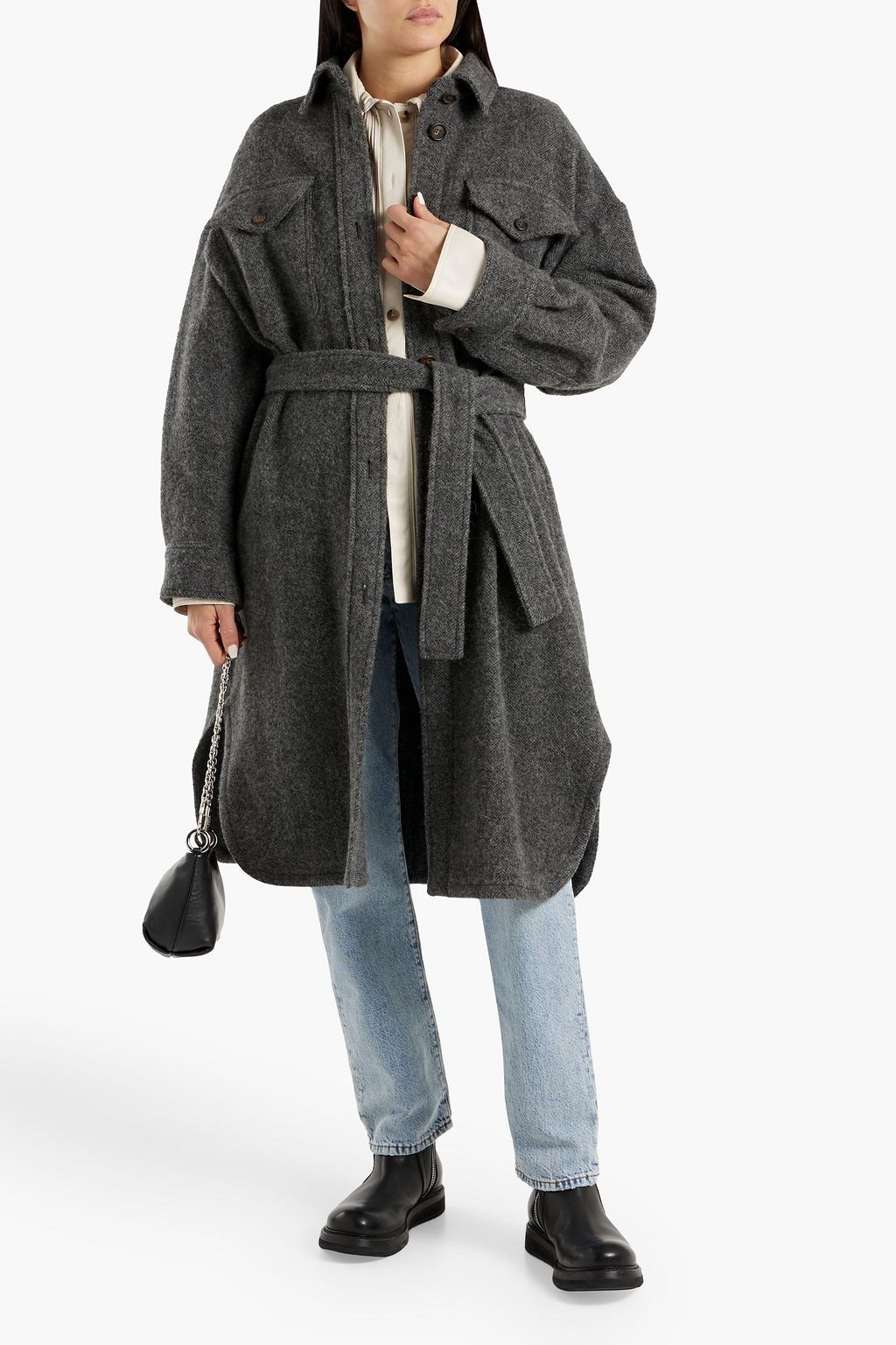 BRUNELLO CUCINELLI Herringbone brushed wool and alpaca-blend coat