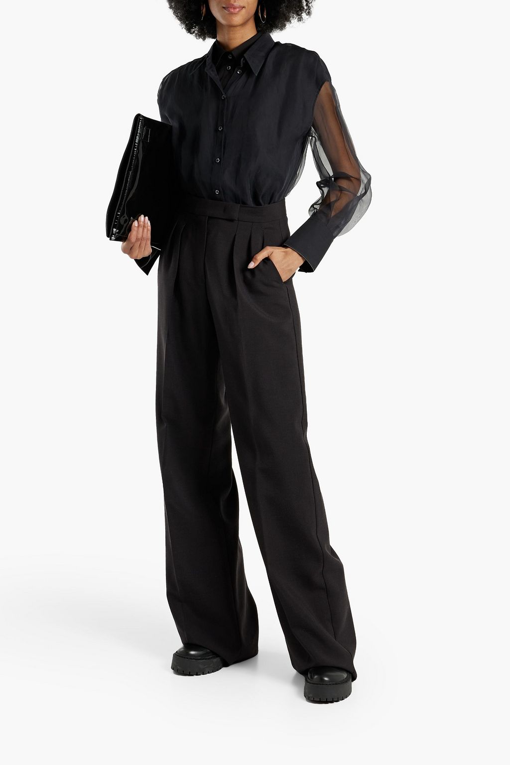 BRUNELLO CUCINELLI Bead-embellished layered silk-chiffon and crepe shirt