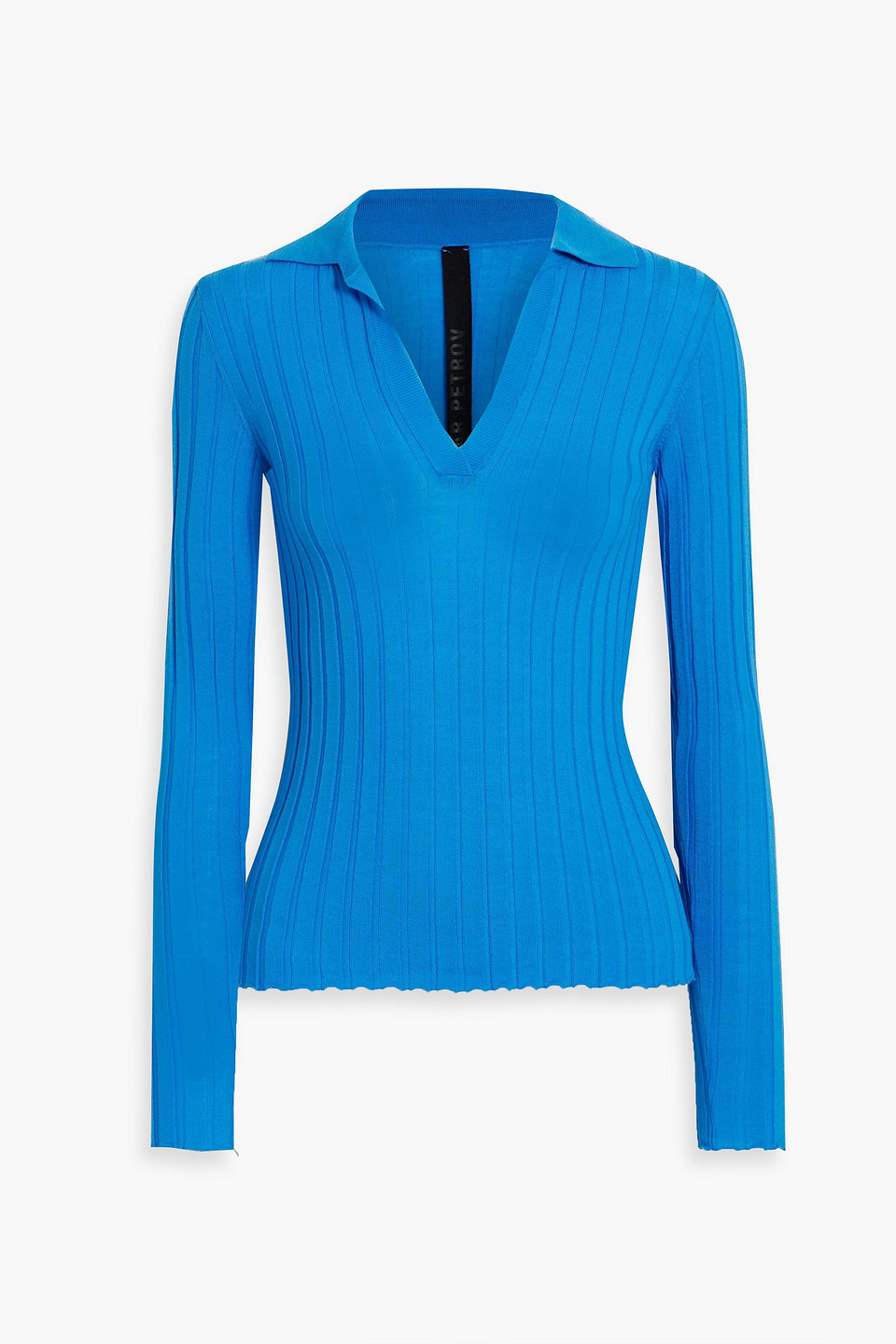 Petar Petrov Fiora Ribbed Merino Wool Polo Sweater In Blue