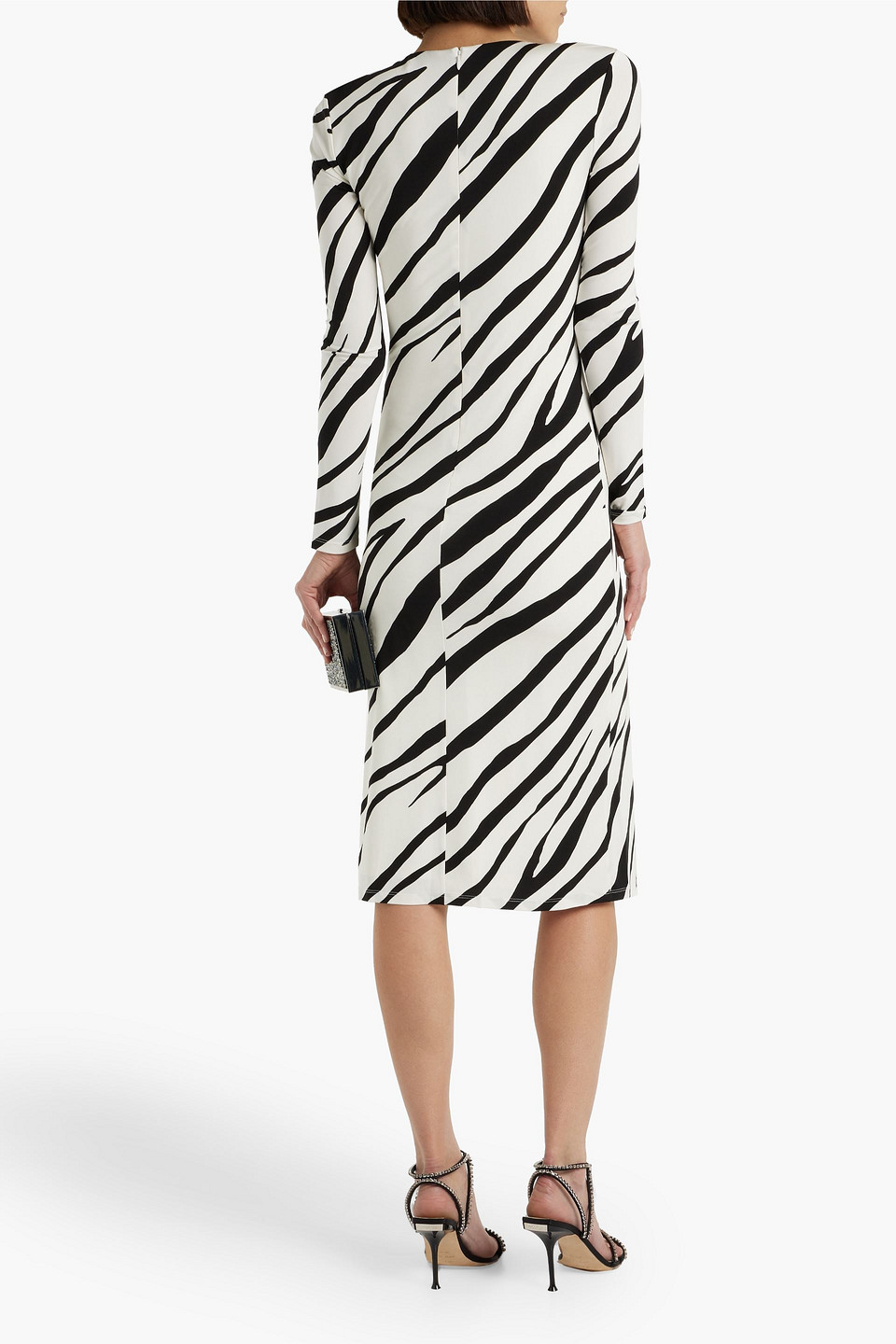 Shop Et Ochs Eleanor Cutout Ruched Zebra-print Stretch-jersey Midi Dress In Black