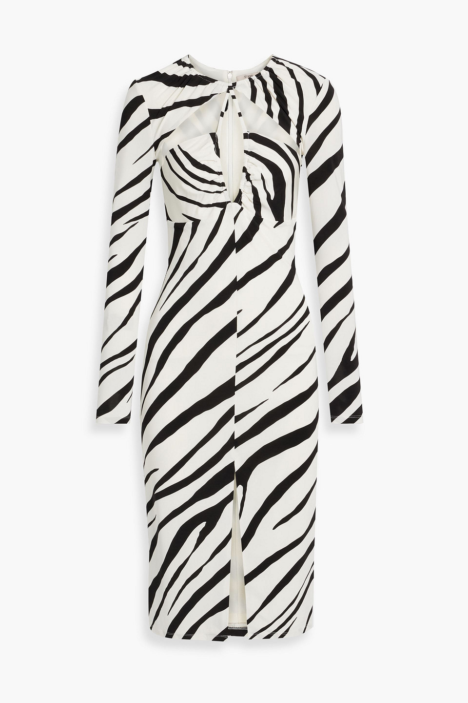 Eleanor cutout ruched zebra-print stretch-jersey midi dress