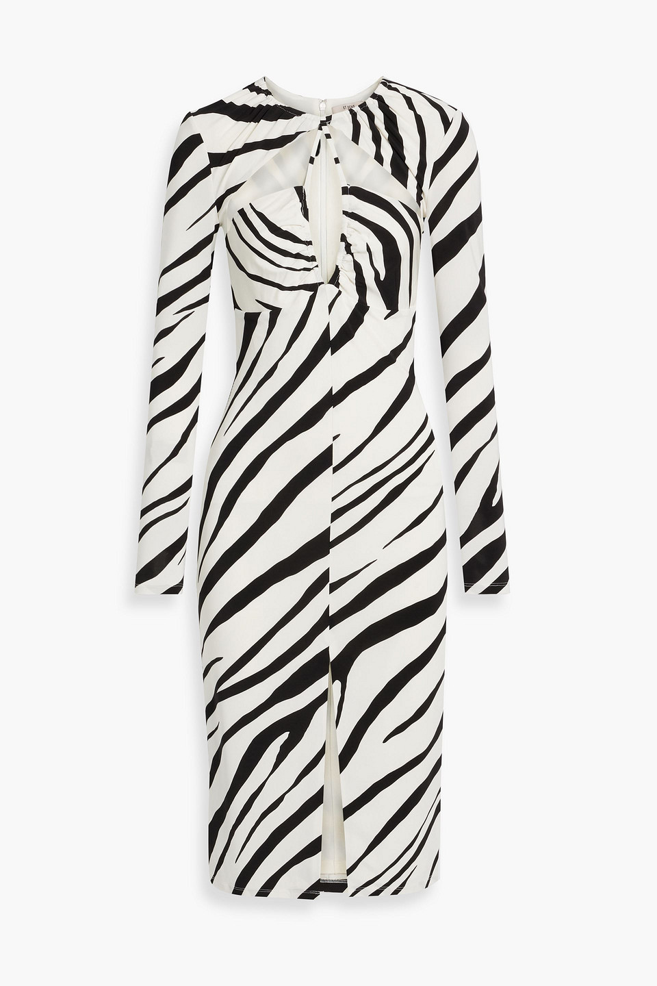 Shop Et Ochs Eleanor Cutout Ruched Zebra-print Stretch-jersey Midi Dress In Black