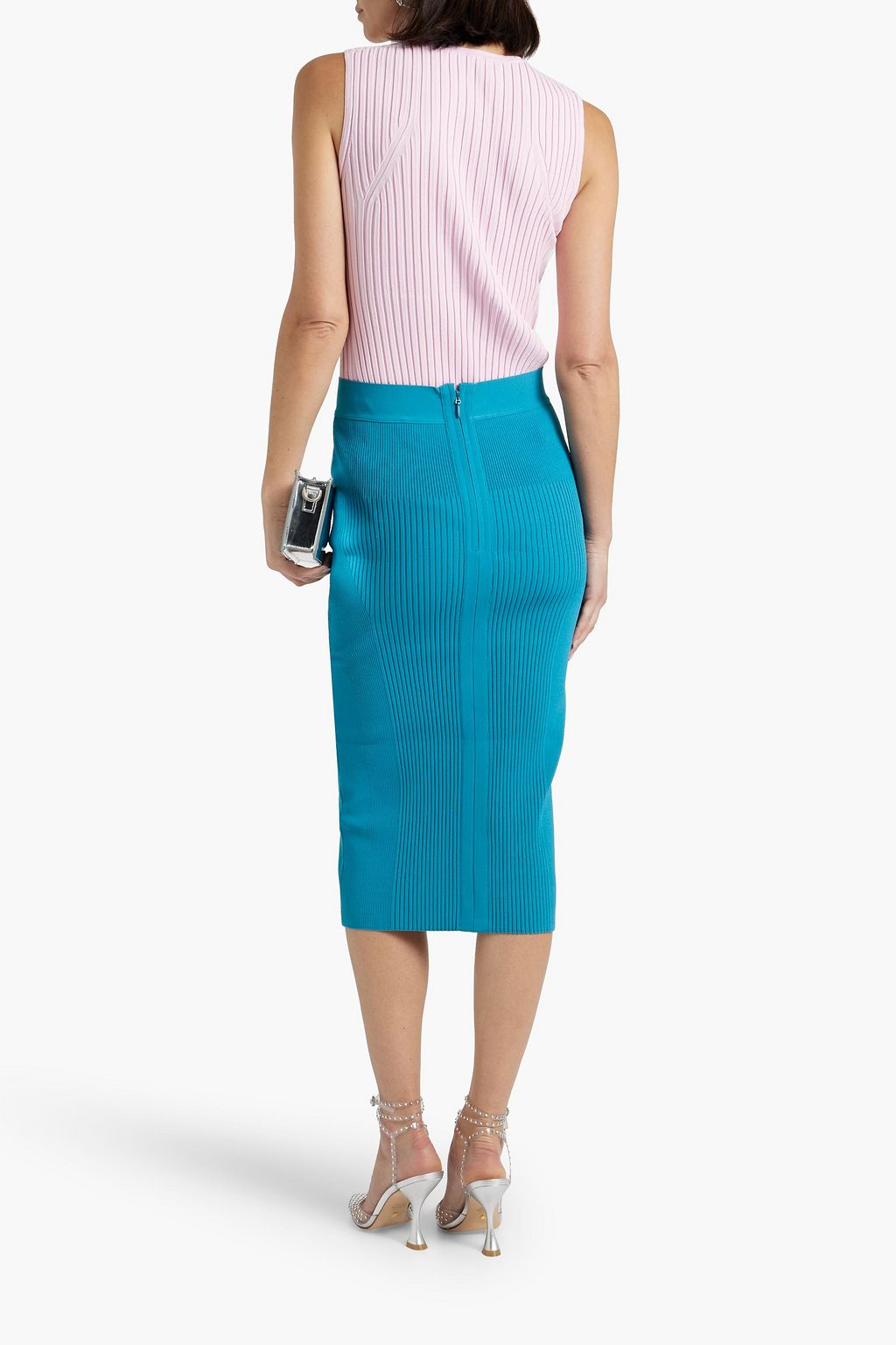 HERVÉ LÉGER Ribbed-knit midi skirt