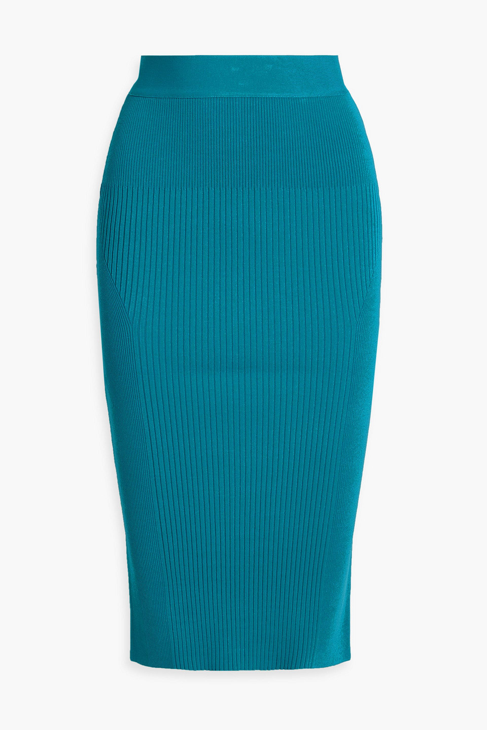 Herve Leger Ribbed-knit Midi Skirt In Teal