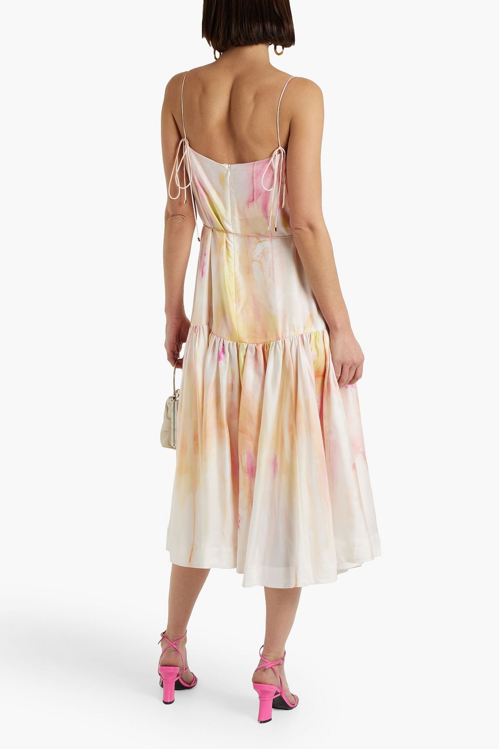ZIMMERMANN Gathered printed silk-satin twill midi dress
