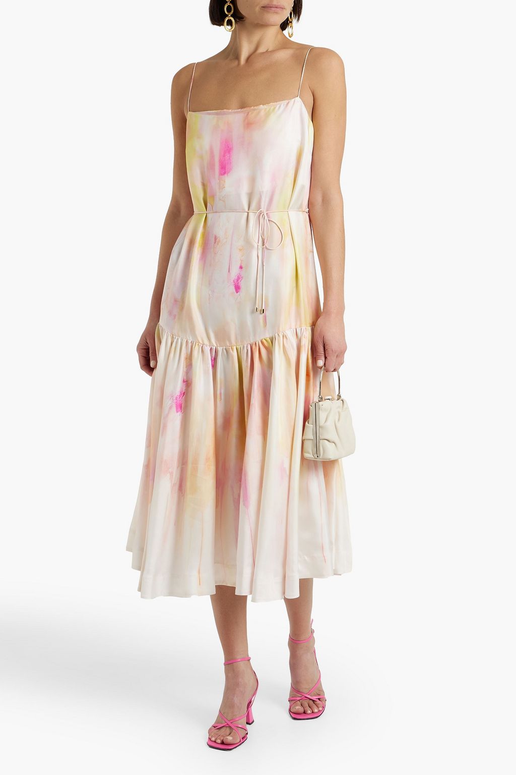 ZIMMERMANN Gathered printed silk-satin twill midi dress
