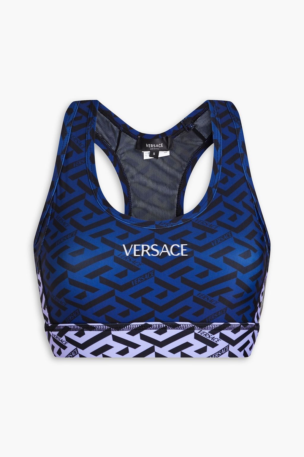 Printed stretch-polyester sports bra