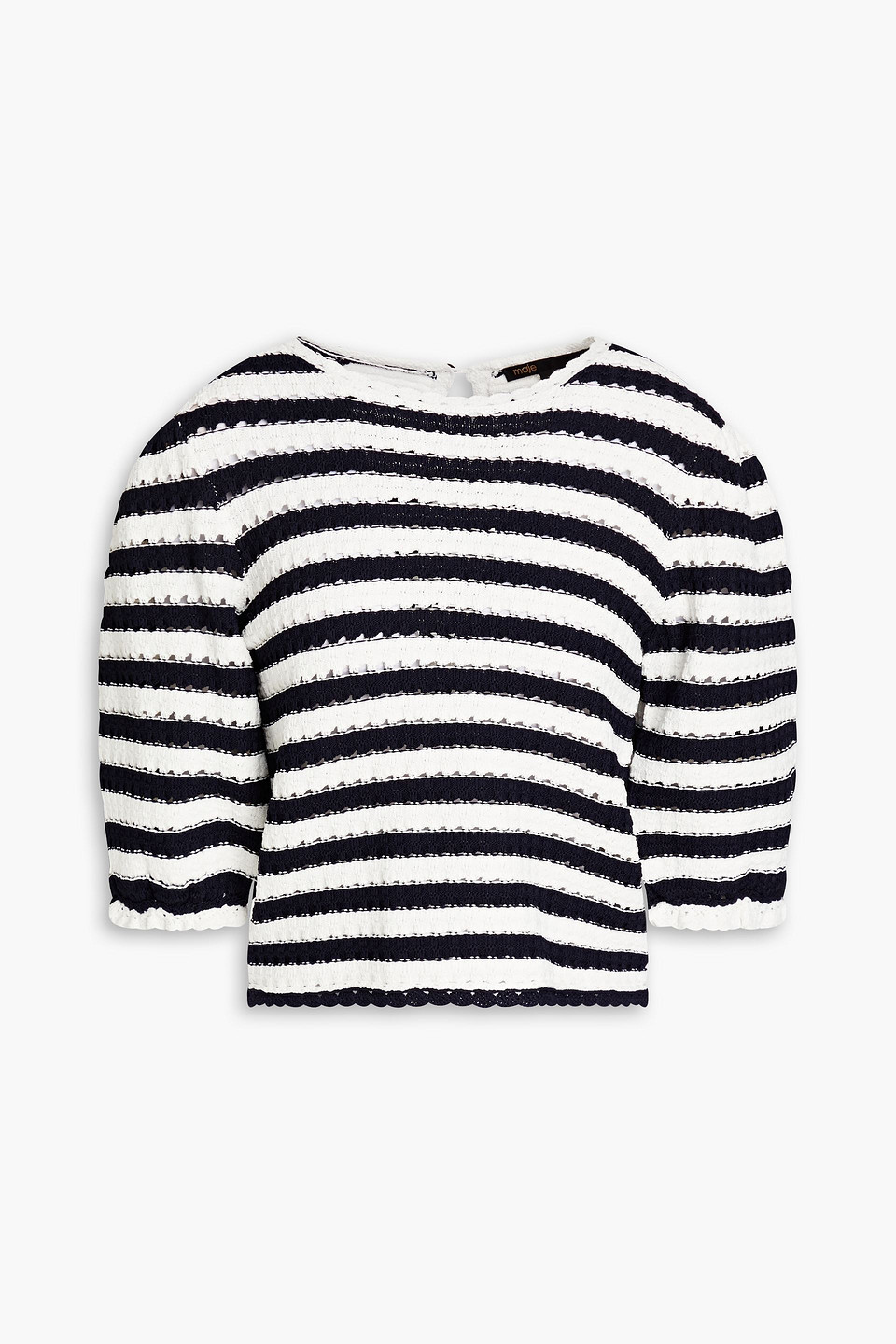 Shop Maje Striped Pointelle-knit Top In Navy