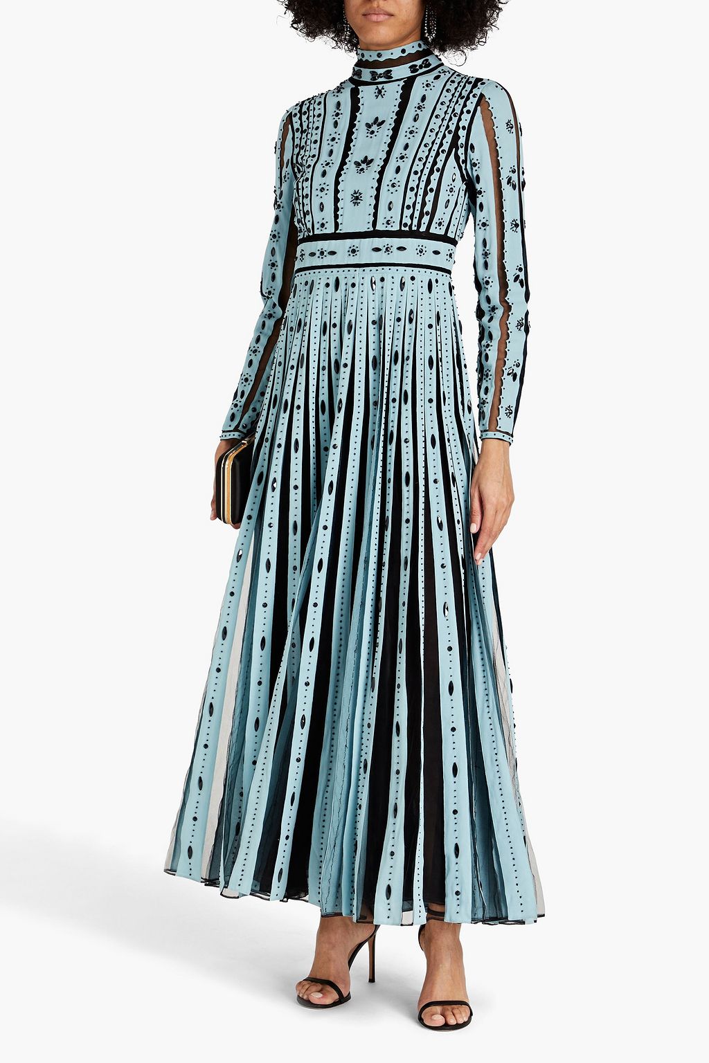 VALENTINO GARAVANI Embellished crepe de chine and tulle maxi dress