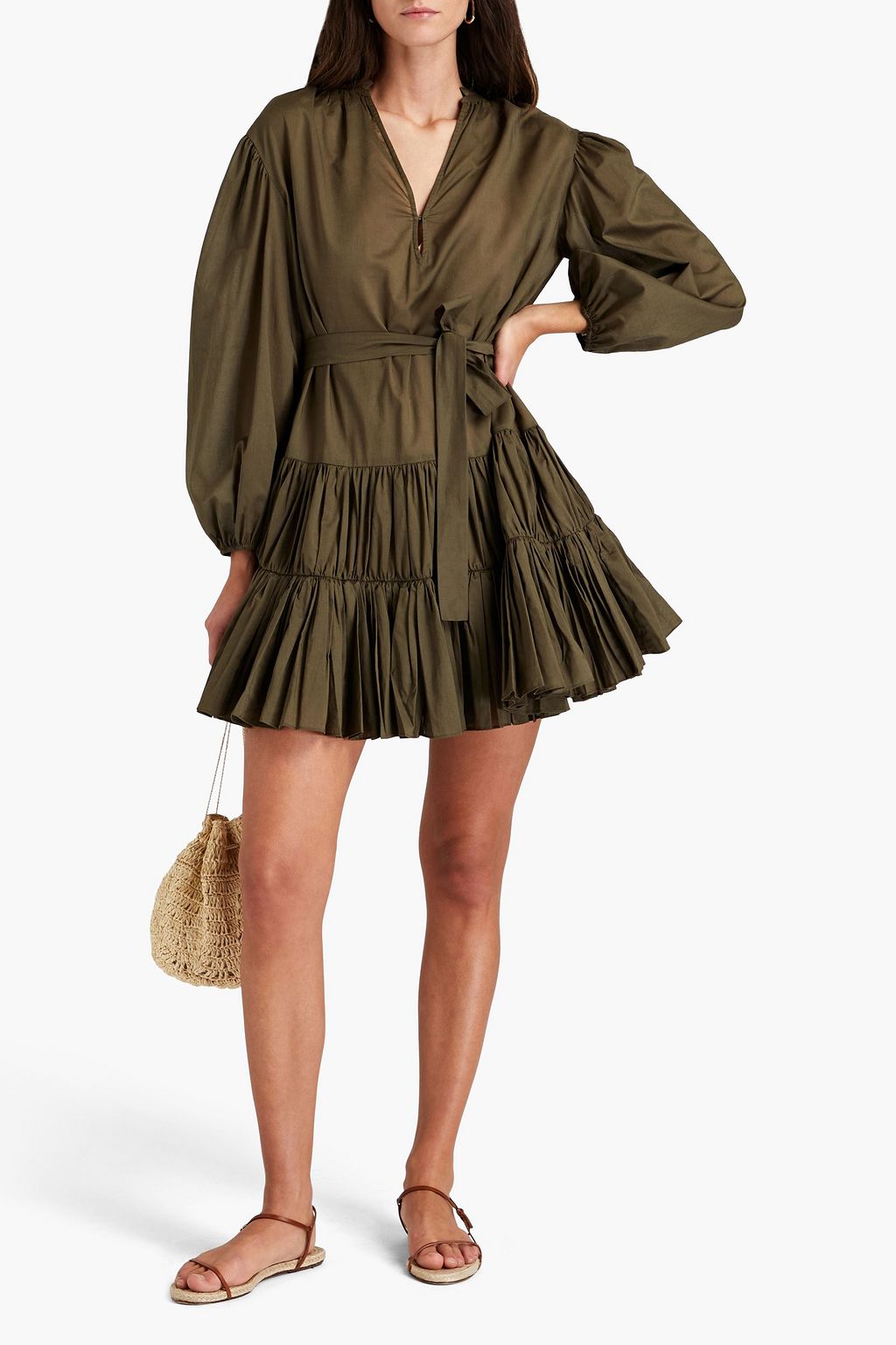 MAJE Tiered cotton-voile mini dress