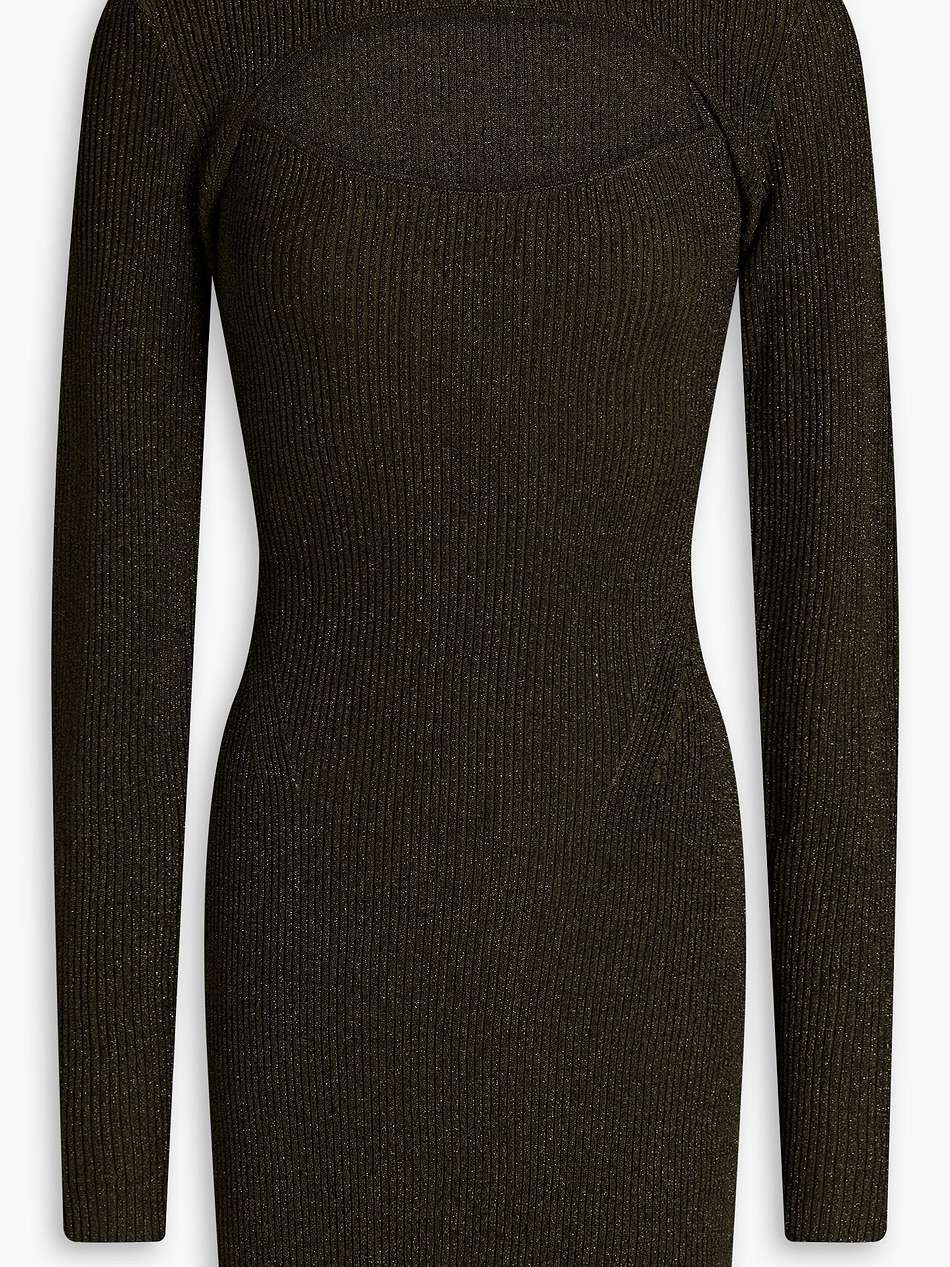 evita metallic ribbed-knit shrug and mini dress set
