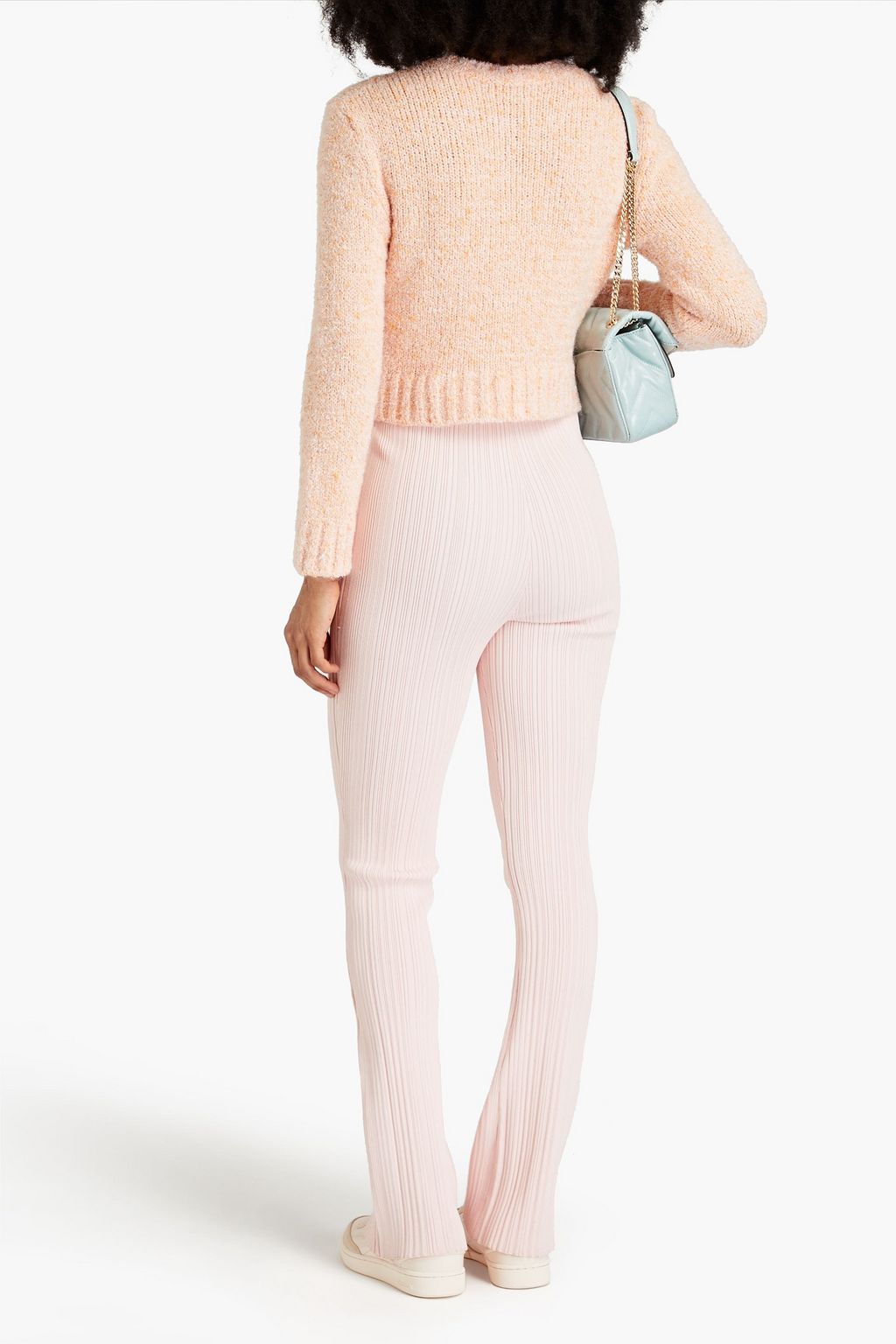 MAJE Cropped mélange cotton-blend sweater