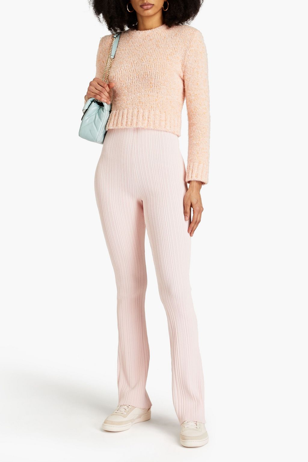 MAJE Cropped mélange cotton-blend sweater