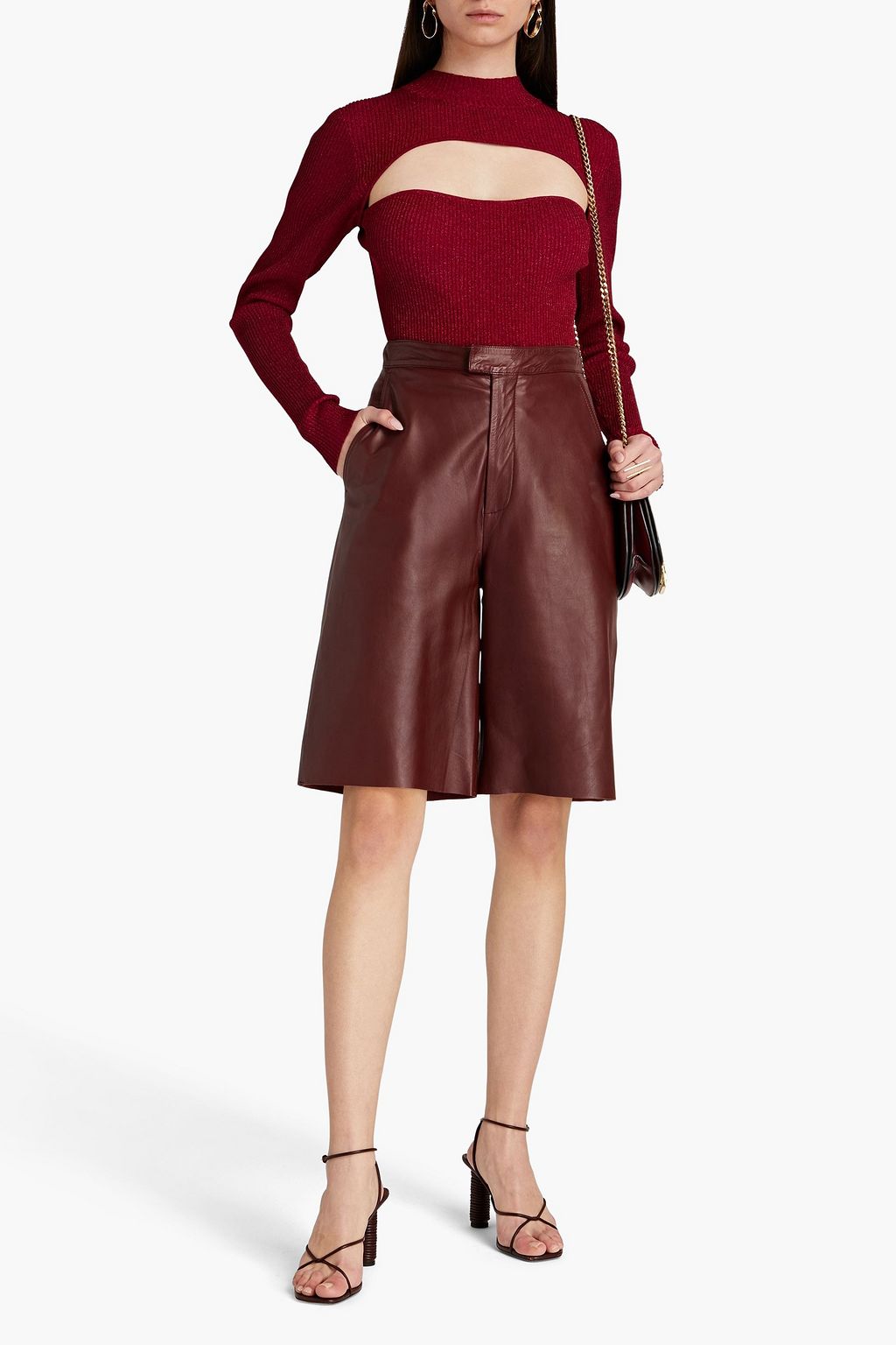 NICHOLAS Cutout metallic ribbed-knit top