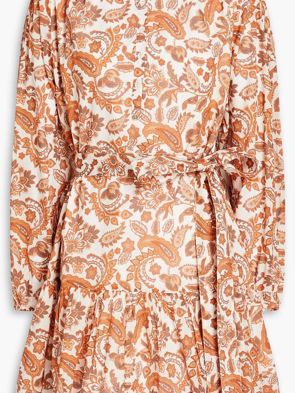 ruffled paisley-print cotton mini dress