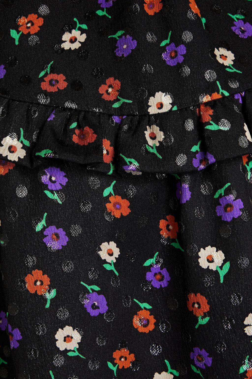 SAINT LAURENT Ruffle-trimmed floral-print silk-blend jacquard blouse