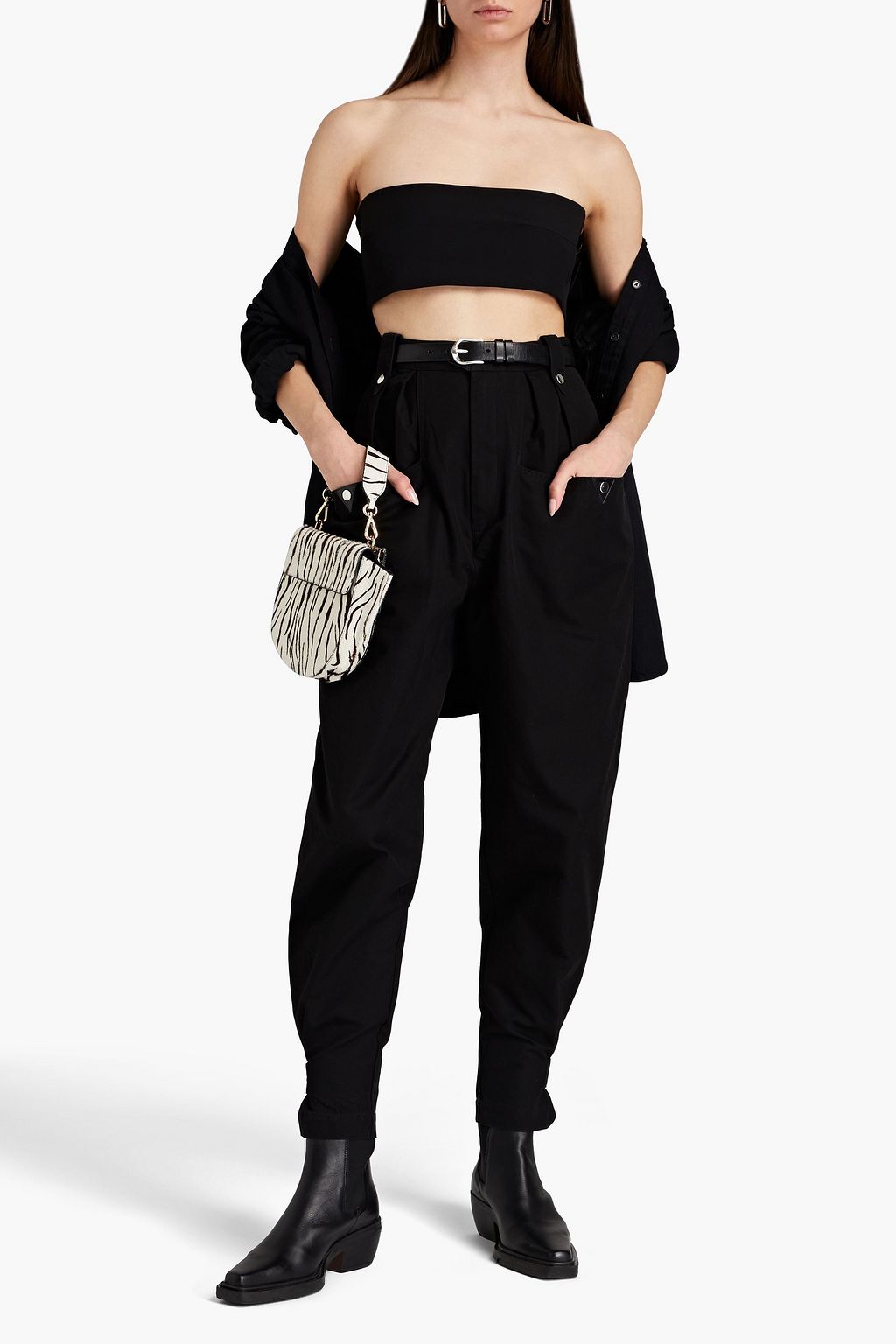 MARANT ÉTOILE Pulcie suede-trimmed cotton tapered pants