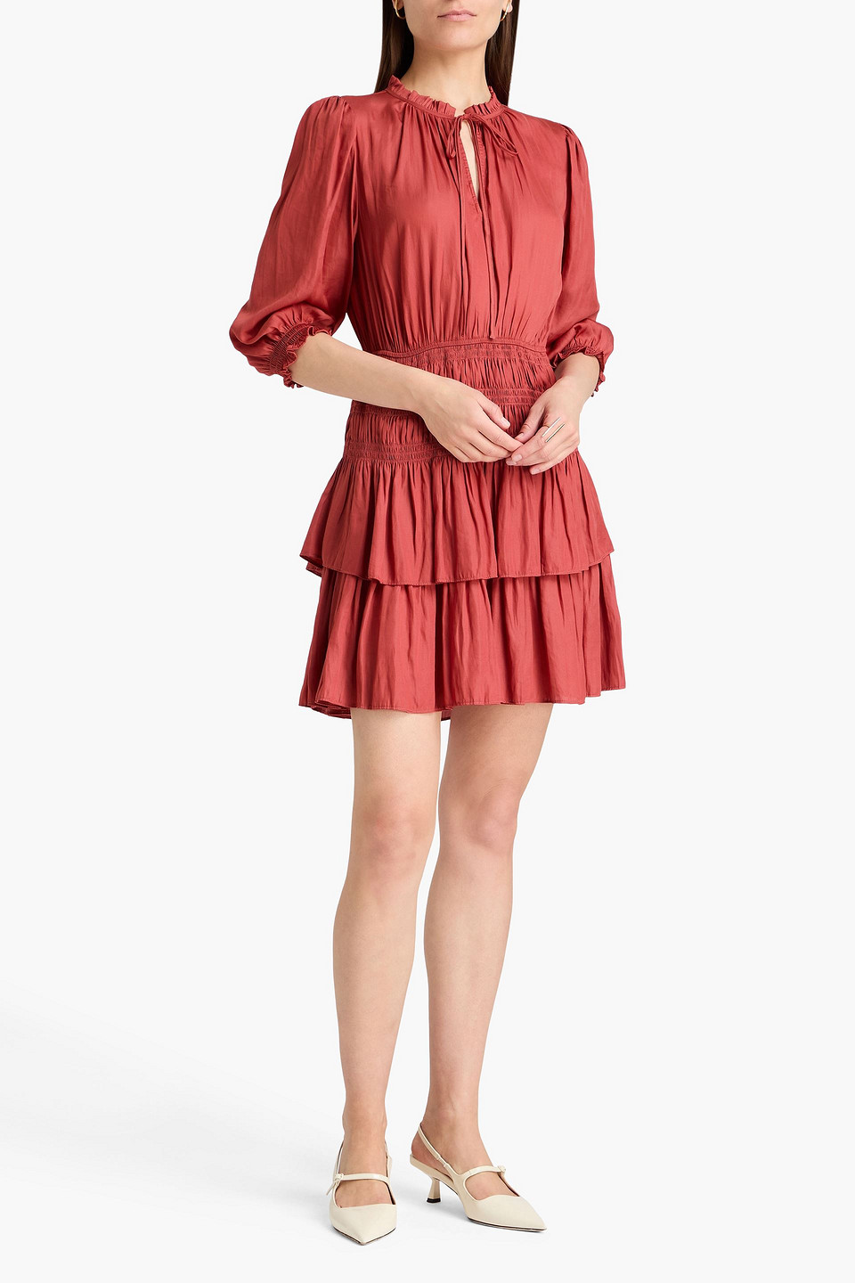  Maje - Minikleid Aus Musselin Mit Raffung - Rot - Fr 40 