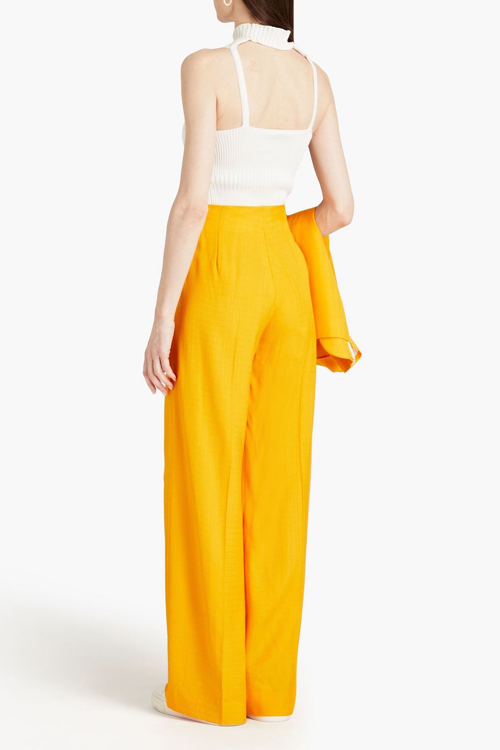 SANDRO Cutout ribbed cotton turtleneck top