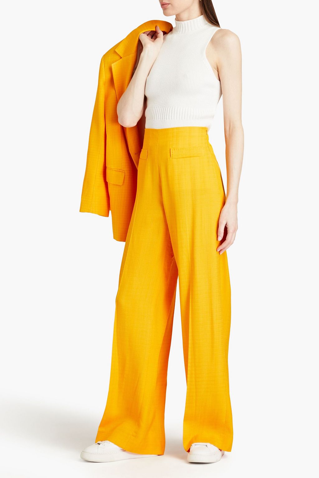 SANDRO Cutout ribbed cotton turtleneck top