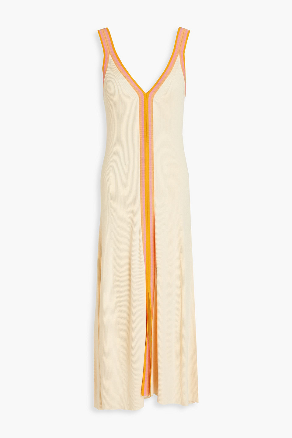 Sandro Piana Striped Ribbed-knit Midi Dress In Neutral