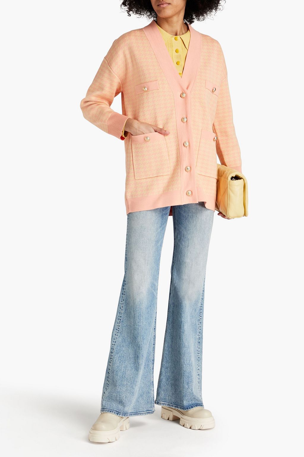 SANDRO Houndstooth knitted cardigan
