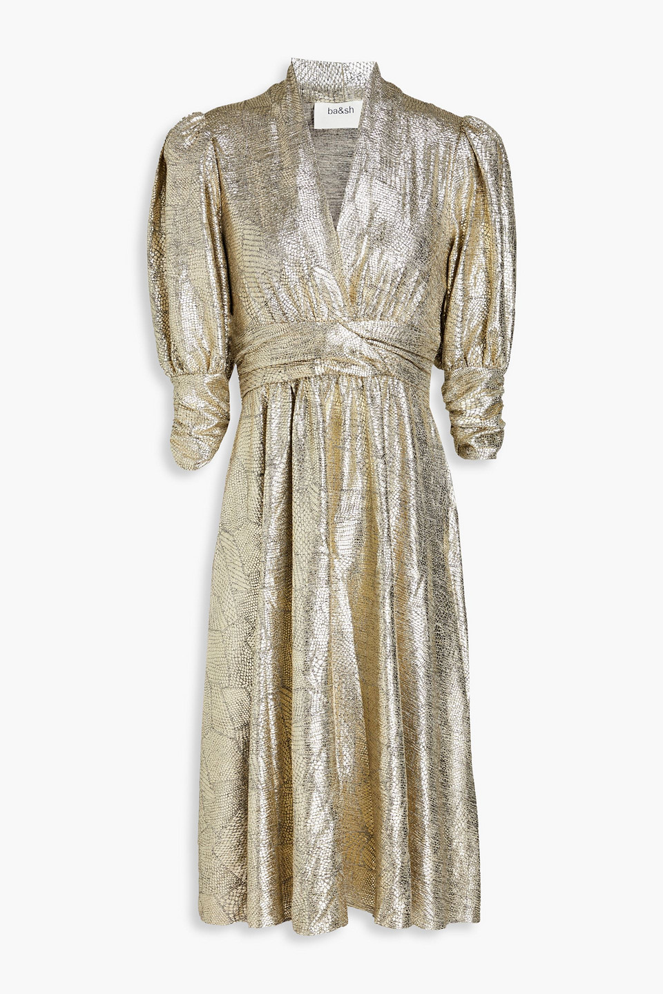 Ba&sh Roza Ruched Metallic Jersey Dress In Neutral