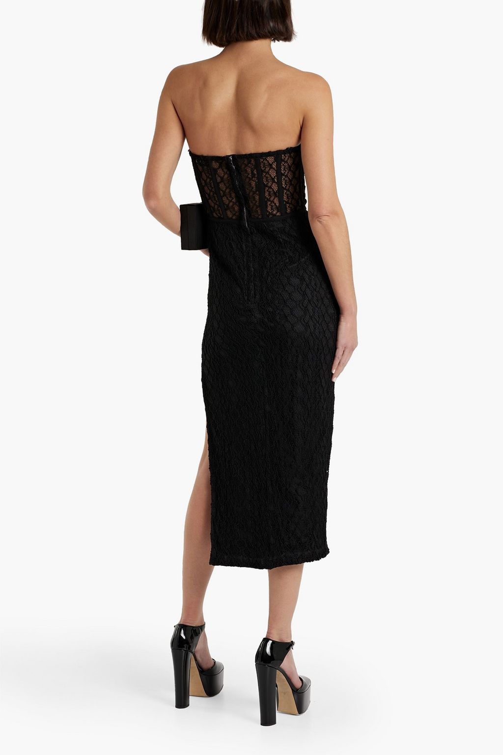 NICHOLAS Raina strapless cotton-blend macramé lace midi dress
