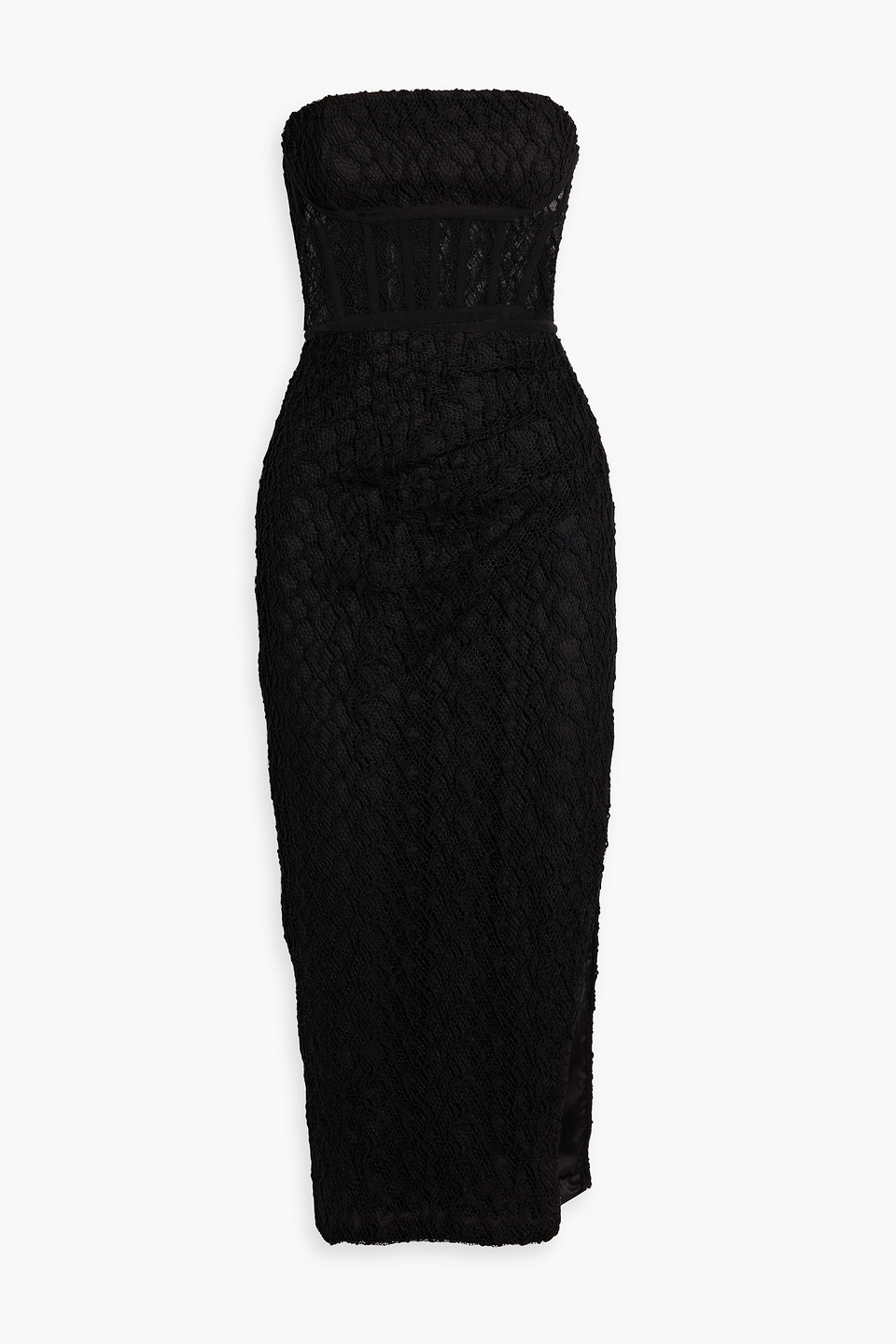 Nicholas Strapless Cotton-blend Macram Lace Midi Dress In Black | ModeSens
