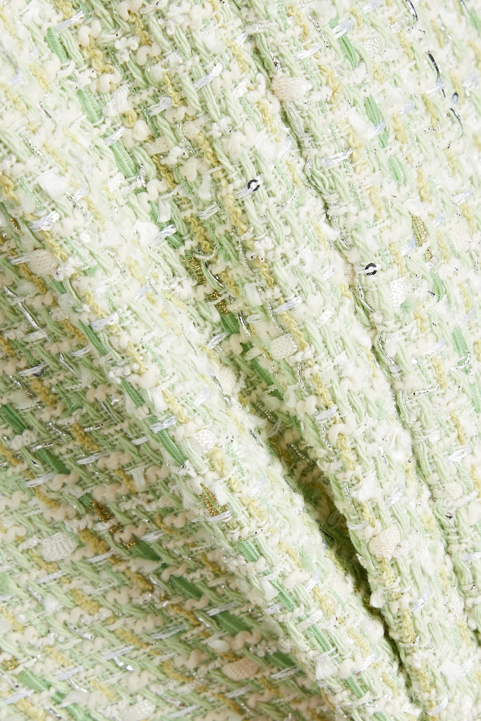 Maje Metallic Bouclé-tweed Mini Dress In Light Green