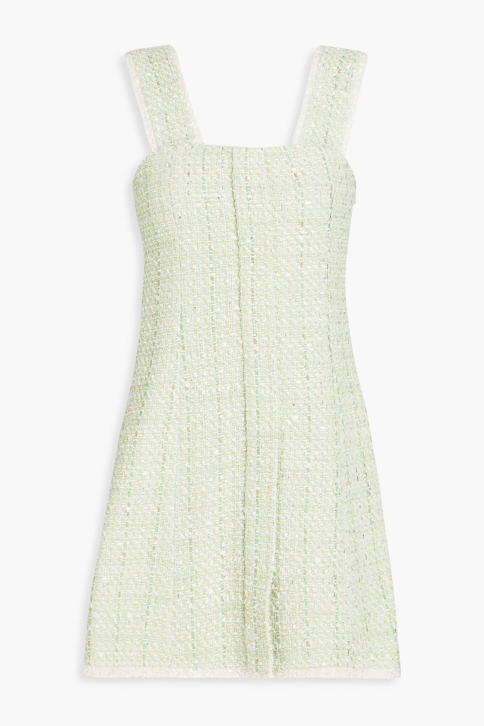 Maje Metallic Bouclé-tweed Mini Dress In Light Green