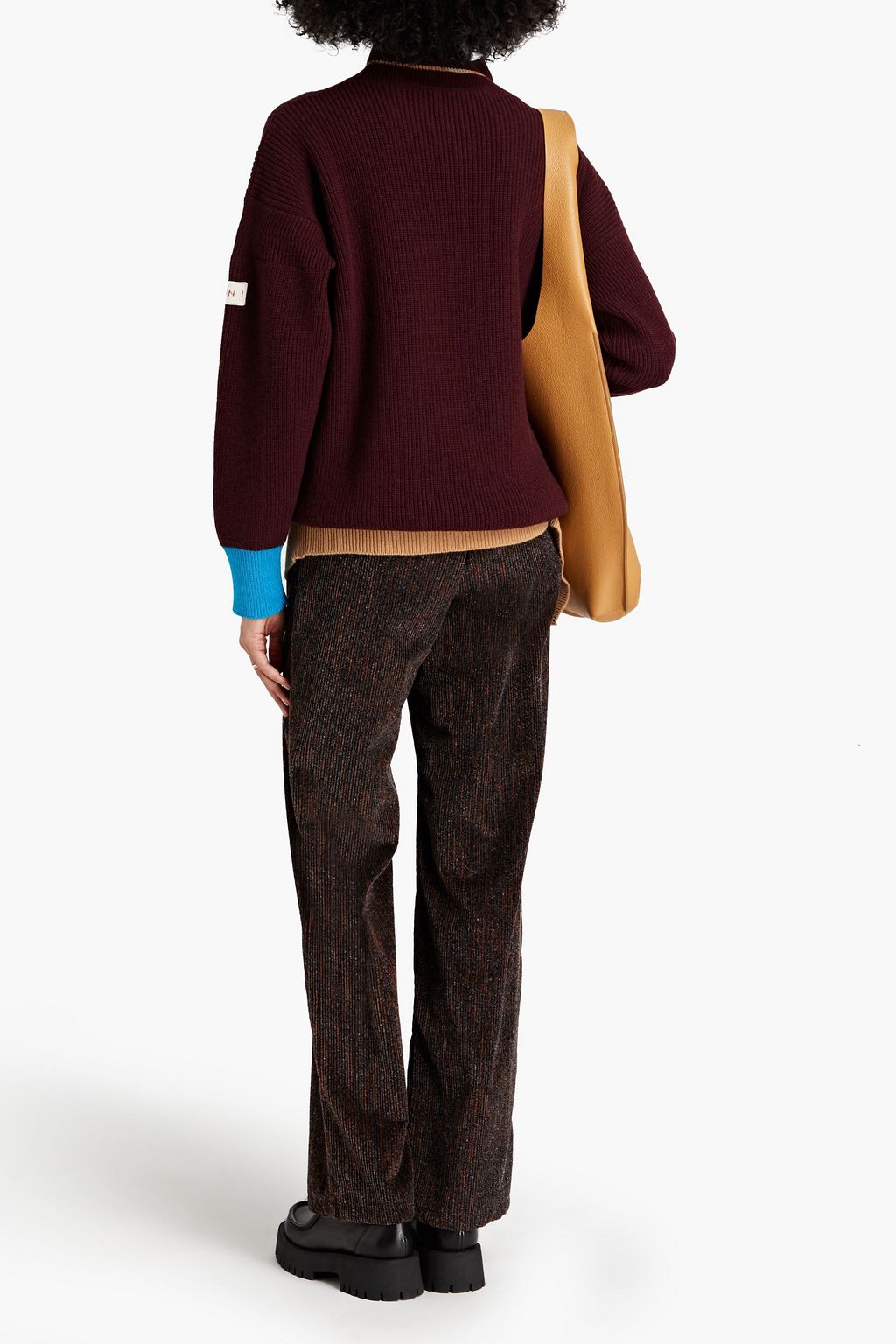 MARNI Asymmetric wool and cotton-blend turtleneck sweater
