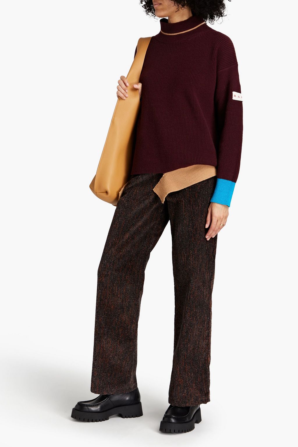 MARNI Asymmetric wool and cotton-blend turtleneck sweater